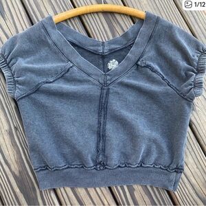 Pilcro Charcoal V-Neck Crop Top